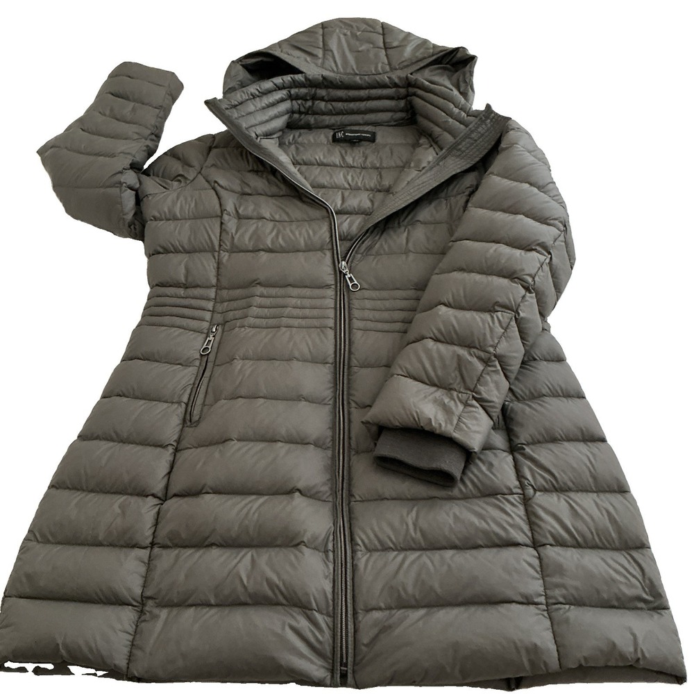 INC International Concepts Down Puffer Coat Woman's Large With Gray Zip Off Hood